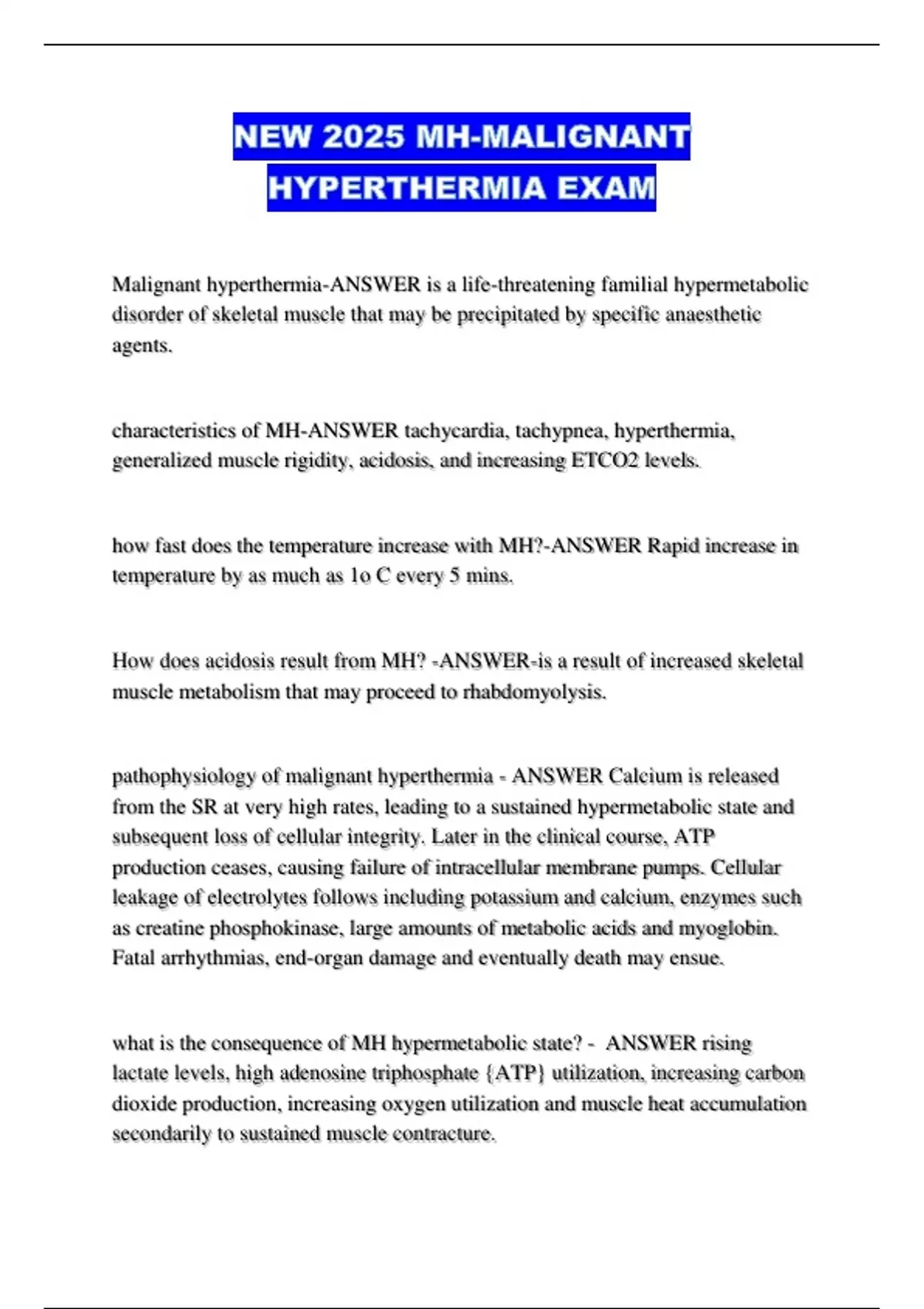NEW 2025 MH-MALIGNANT HYPERTHERMIA EXAM - MH-MALIGNANT HYPERTHERMIA ...