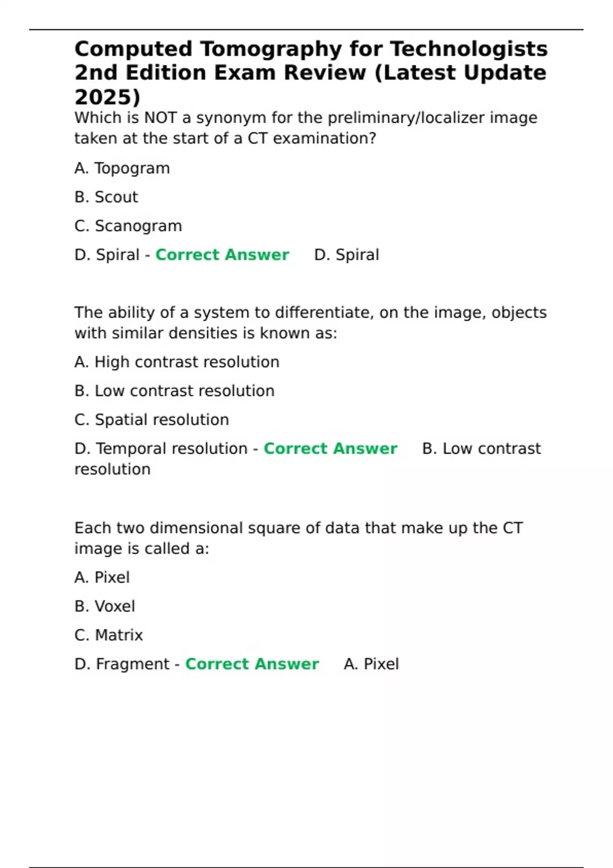 Computed Tomography for Technologists 2nd Edition Exam Review (Latest ...