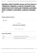 GEORGIA PEST CONTROL EXAM ACTUAL EXAM 2 VERSIONS &lpar;VERSION A AND B&rpar; COMPLETE 400 QUESTIONS WITH DETAILED VERIFIED ANSWERS &lpar;100&percnt; CORRECT ANSWERS&rpar; &sol;ALREADY GRADED A&plus;