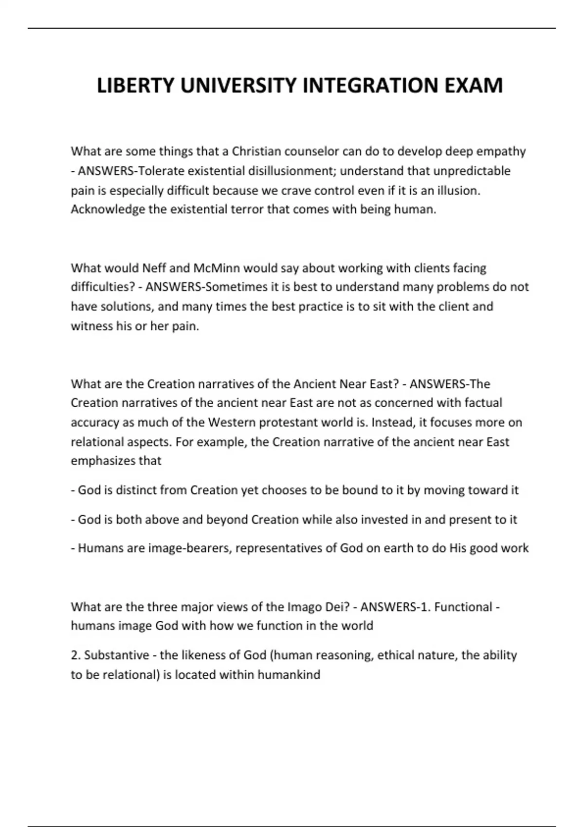 LIBERTY UNIVERSITY INTEGRATION EXAM QUESTIONS AND ANSWERS 2024 ...
