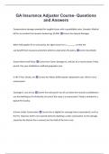 GA Insurance Adjuster Course- Questions  and Answers