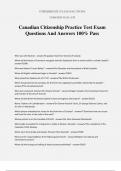 Canadian Citizenship Practice Test Exam Questions And Answers 100&percnt; Pass