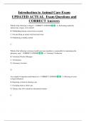 Introduction to Animal Care Exam UPDATED ACTUAL Exam Questions and  CORRECT Answers