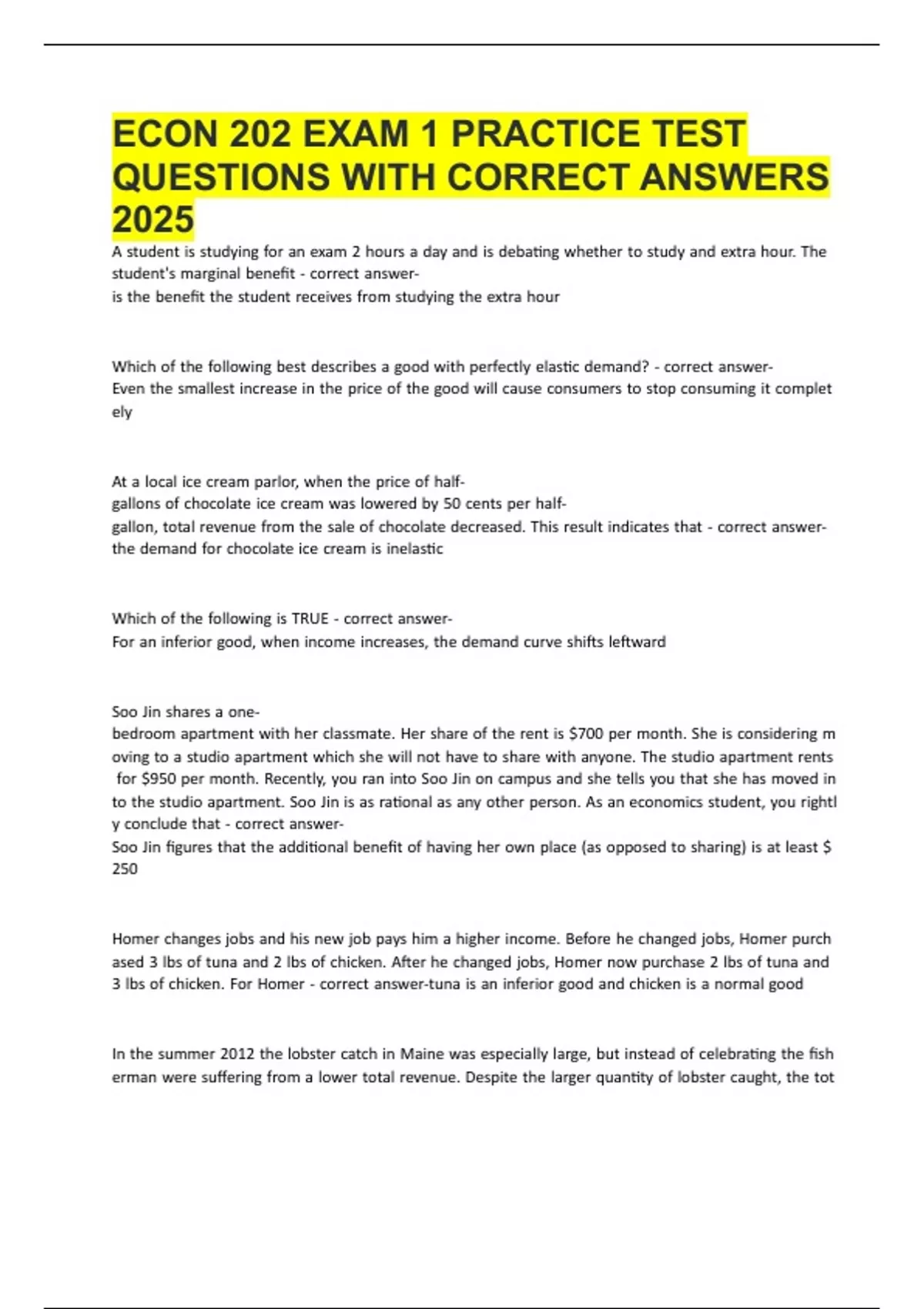 ECON 202 EXAM 1 PRACTICE TEST QUESTIONS WITH CORRECT ANSWERS 2025 ...