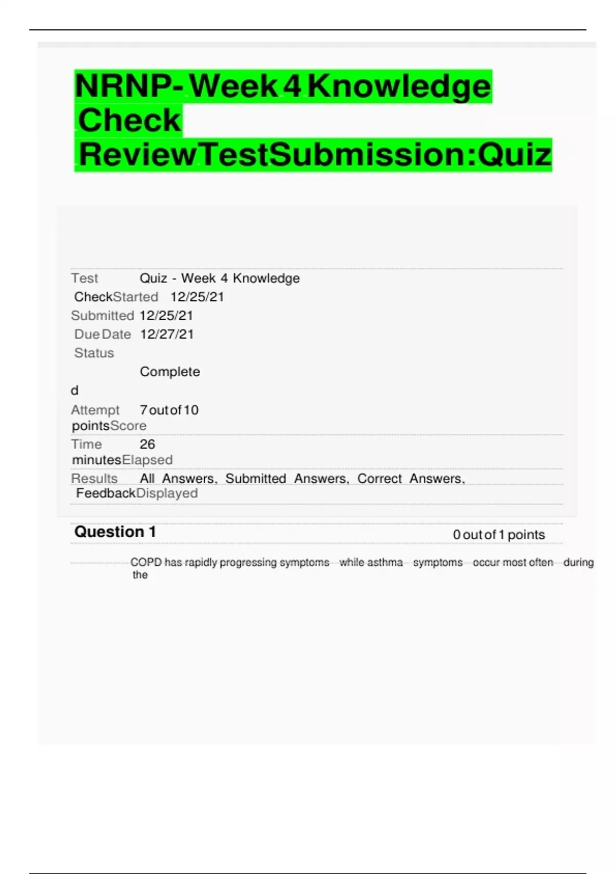 NRNP- Week 4 Knowledge Check Review Test Submission: Quiz - NRNP 6568 ...