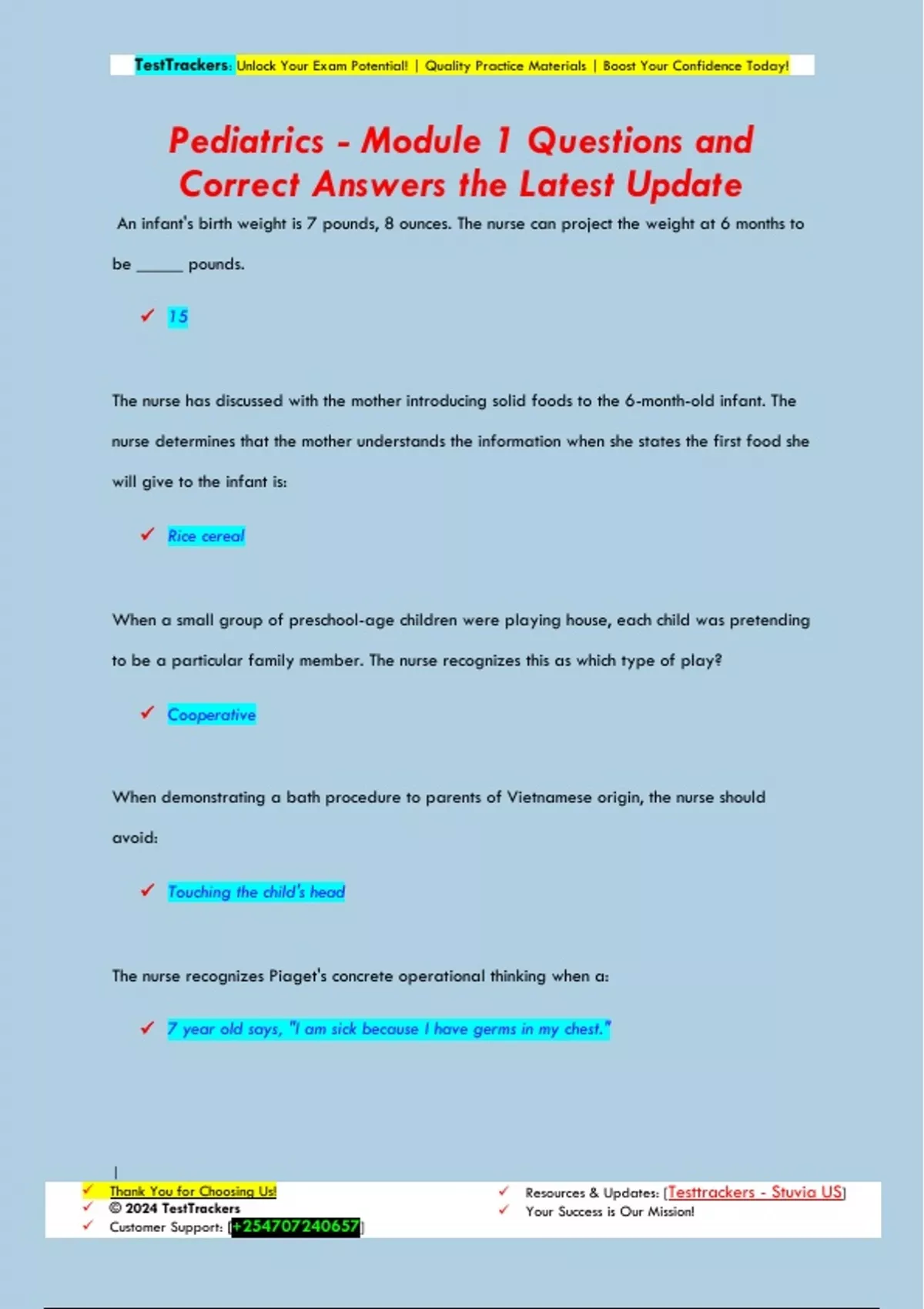 Pediatrics - Module 1 Questions and Correct Answers the Latest Update ...