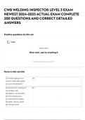 CWB WELDING INSPECTOR LEVEL 3 EXAM NEWEST 2024-2025 ACTUAL EXAM COMPLETE 200 QUESTIONS AND CORRECT DETAILED ANSWERS