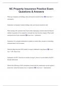 NC Property Insurance Practice Exam  Questions & Answers 