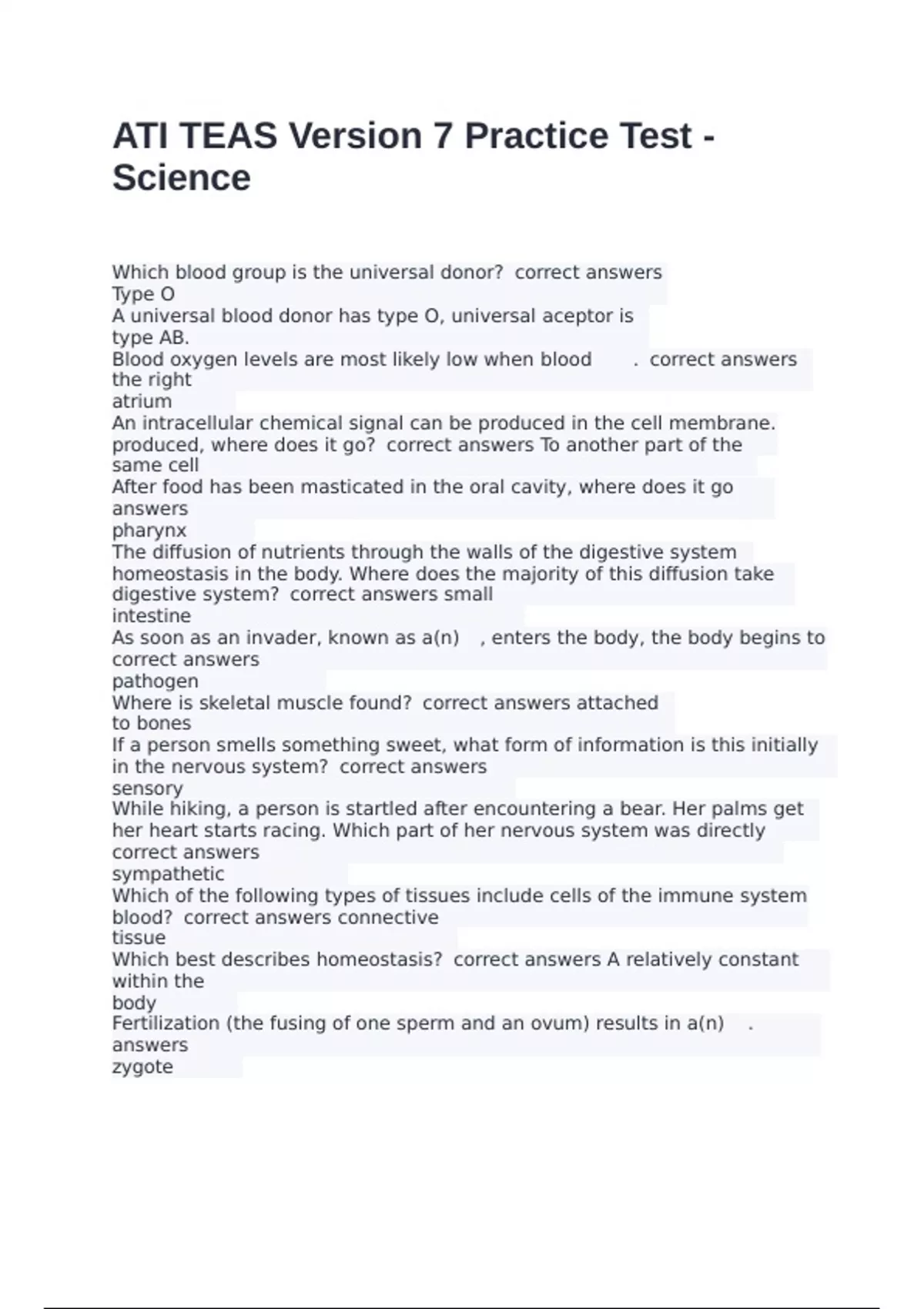 ATI TEAS Version 7 Practice Test - Science exam with correct answers ...