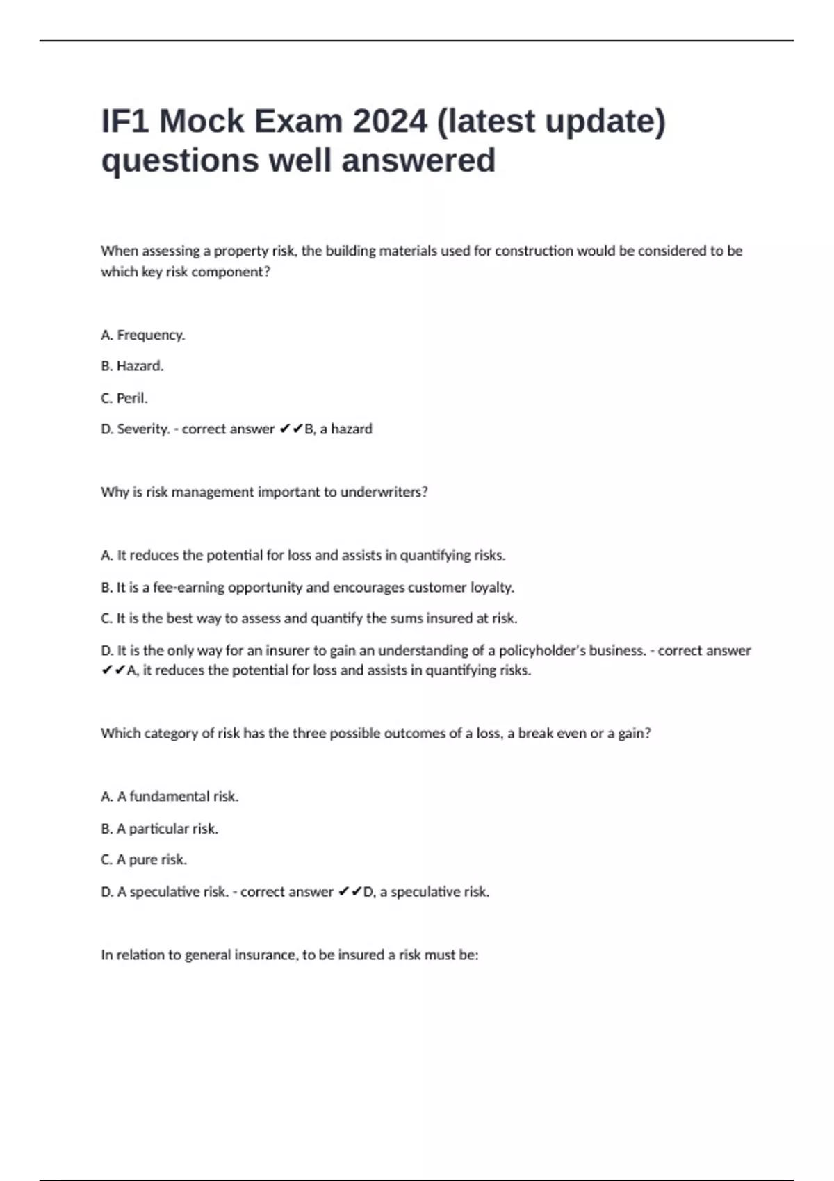 Ifom 1 Question Example IF1 Mock Exam 2024 (latest update) questions well answered - IF1 ...