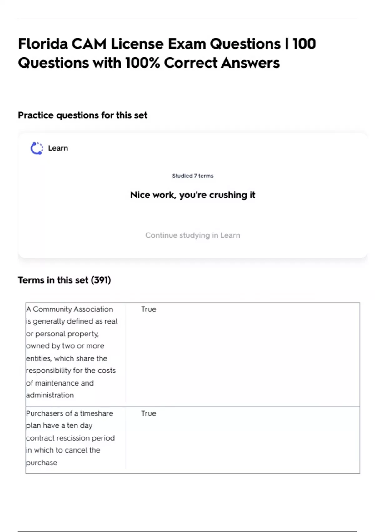 Florida CAM License Exam Questions | 100 Questions with 100% Correct ...