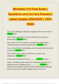 BioChem 210 Final Exam &vert; Questions and Correct Answers &vert; Latest Update 2024&sol;2025 &vert; 100&percnt; PASS