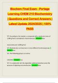 Biochem Final Exam - Portage Learning CHEM 210 Biochemistry &vert; Questions and Correct Answers &vert; Latest Update 2024&sol;2025 &vert; 100&percnt; PASS