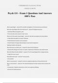 Psych 111 - Exam 1 Questions And Answers 100&percnt; Pass