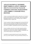 ATI||ATI MATERNAL NEWBORN  PROCTORED 6 LATEST VERSIONS  2023 (V1,V2,V3,V4,V5 & V6) EACH  VERSION CONTAINS 70 QUESTIONS  AND CORRECT ANSWERS WELL  DEFINED