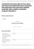 COLORADO NHA EXAM 2024 ACTUAL EXAM AND PRACTICE QUESTIONS EXAM COMPLETE 350 QUESTIONS WITH DETAILED VERIFIED ANSWERS &lpar;100&percnt; CORRECT ANSWERS&rpar; &sol;ALREADY GRADED A&plus;