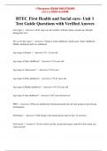 BTEC First Health and Social care- Unit 1 Test Guide Questions with Verified Answes