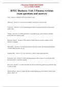 BTEC Business- Unit 3 Finance revision exam questions and answers