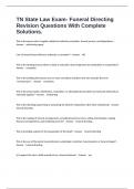 TN State Law Exam- Funeral Directing Revision Questions With Complete Solutions&period;