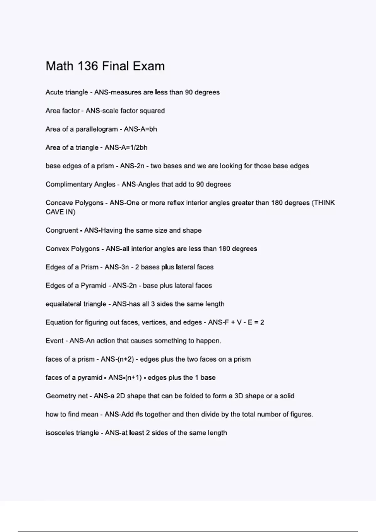 Math 136 Final Exam exam questions with correct answers with complete A ...