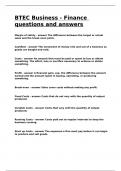 BTEC Business - Finance questions and answers