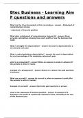 Btec Business - Learning Aim F questions and answers