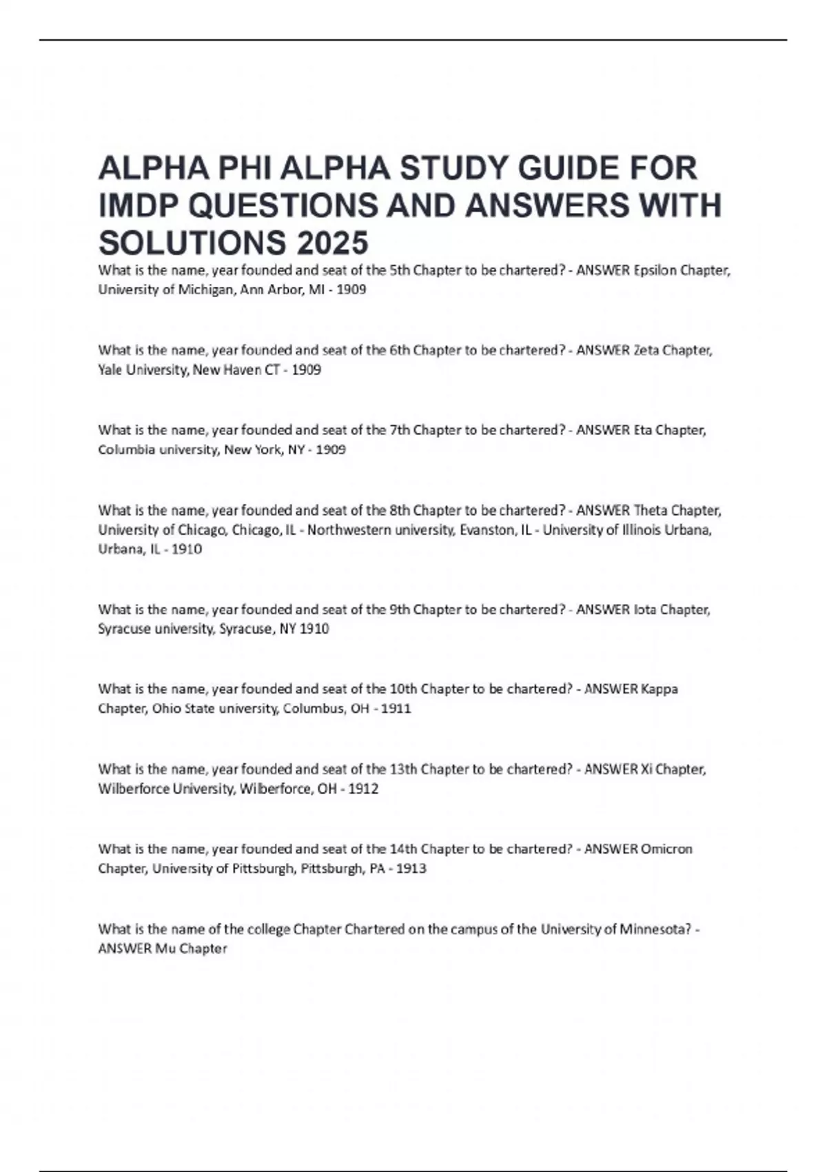 ALPHA PHI ALPHA STUDY GUIDE FOR IMDP QUESTIONS AND ANSWERS WITH ...