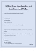 NC Real Estate Exam Questions with Correct Answers 100&percnt; Pass