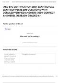 IAED ETC CERTIFICATION 2024 EXAM ACTUAL EXAM COMPLETE 200 QUESTIONS WITH DETAILED VERIFIED ANSWERS &lpar;100&percnt; CORRECT ANSWERS&rpar; &sol;ALREADY GRADED A&plus;IAED ETC CERTIFICATION 2024 EXAM ACTUAL EXAM COMPLETE 200 QUESTIONS WITH DETAILED VERIFIED ANSWERS &lpar;100&percnt; CORRECT AN