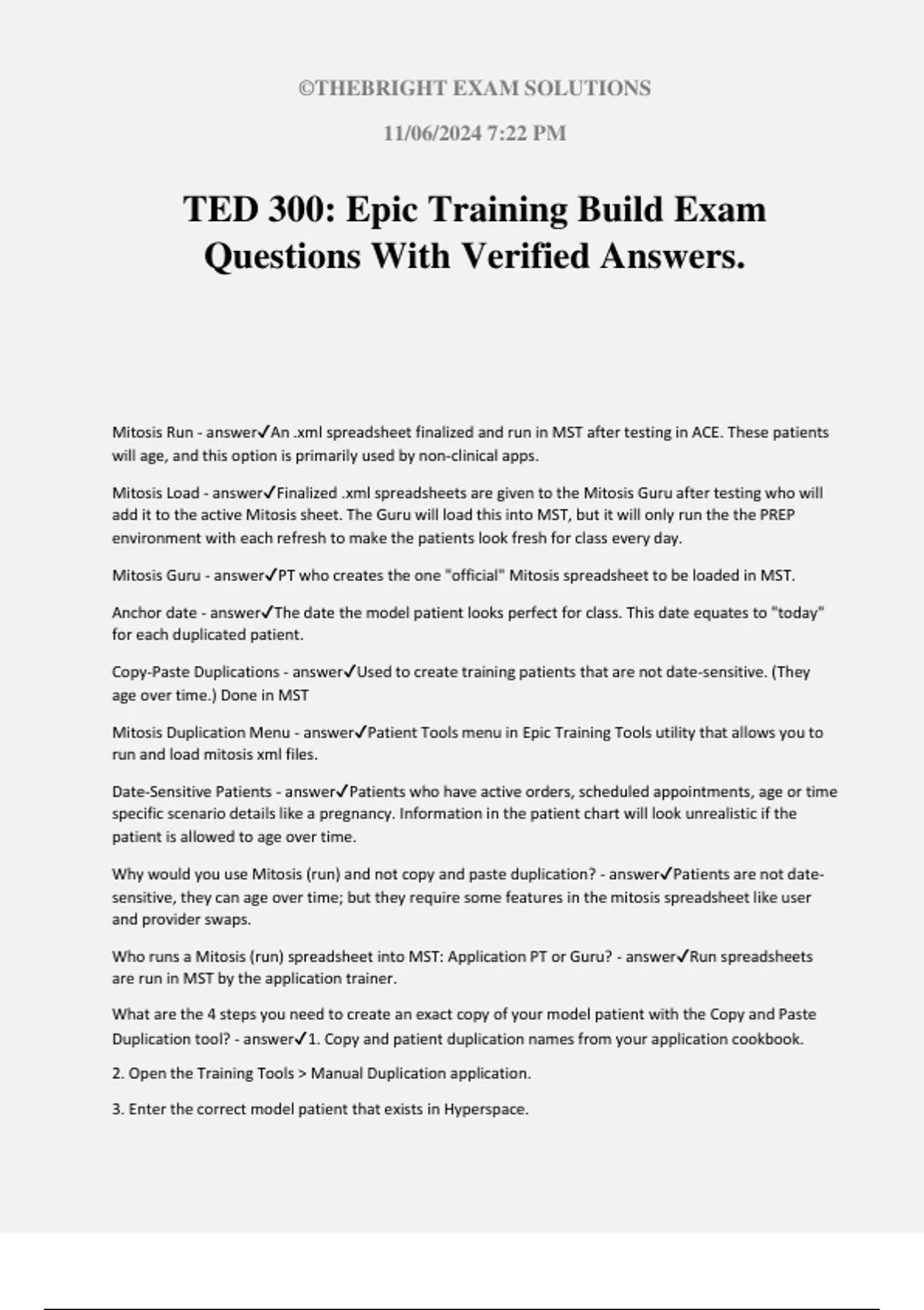TED 300: Epic Training Build Exam Questions With Verified Answers - TED ...