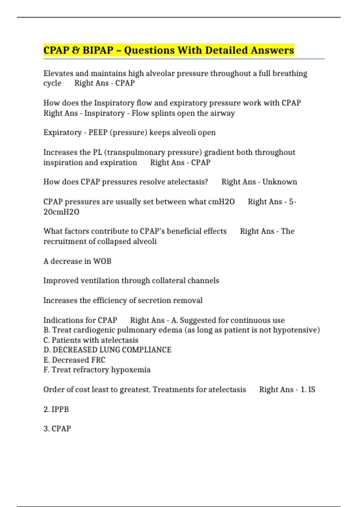 CPAP & BIPAP – Questions With Detailed Answers - POSITIVE AIRWAY ...