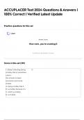 ACCUPLACER Test 2024 Questions & Answers &vert; 100&percnt; Correct &vert; Verified Latest Update