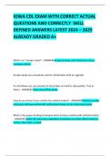 IOWA CDL EXAM WITH CORRECT ACTUAL QUESTIONS AND CORRECTLY  WELL DEFINED ANSWERS LATEST 2024 &ndash; 2025  ALREADY GRADED A&plus; 