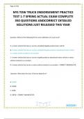 NYS TOW TRUCK ENDORSEMENT PRACTICE TEST 1-7 SPRING ACTUAL EXAM COMPLETE 350 QUESTIONS ANDCORRECT DETAILED SOLUTIONS JUST RELEASED THIS YEAR