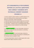 ATI FUNDAMENTALS FOR NURSING EDITION 11&period;0 &vert; ACTUAL QUESTIONS AND CORRECT ANSWERS WITH RATIONALE &vert; NEWEST 2024&sol;2025 GRADED A&plus; 