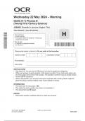 OCR GCSE &lpar;9&ndash;1&rpar; Physics B &lpar;Twenty First Century Science&rpar; Paper 3 and 4 &lpar;Higher Tier&rpar; JUNE 2024 QUESTION PAPERS AND MARK SCHEMES