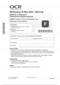 OCR GCSE &lpar;9&ndash;1&rpar; Physics B &lpar;Twenty First Century Science&rpar; Paper 1 and 2 &lpar;Foundation Tier&rpar; JUNE 2024 QUESTION PAPERS AND MARK SCHEMES