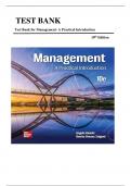 TEST BANK FOR Management&colon; A Practical Introduction 10th Edition by Angelo Kinicki & Denise Breaux Soignet &comma; ISBN&colon; 9781260735161 &vert;COMPLETE TEST BANK&vert; Guide A&plus;