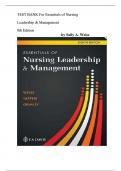 Test Bank For Essentials of Nursing Leadership and Management 8th Edition by &lpar;WeissTappenGrimley&rpar; ISBN 9781719649964&comma; All 16 Chapters Covered&comma; Verified Latest Edition&period;