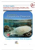 Test Bank Complete&lowbar; Fundamentals of Corporate Finance 13th Edition&comma; &lpar;2021&rpar; By Stephen A&period; Ross&comma; Randolph W&period; Westerfield & Bradford D&period; Jordan &vert; Verified All Chapters 1-27&vert; Newest Version