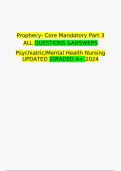 Prophecy- Core Mandatory Part 3  ALL QUESTIONS &ANSWERS Psychiatric&sol;Mental Health Nursing UPDATED &vert;GRADED A&plus; 2024