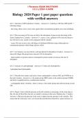 Biology 2020 Paper 1 past paper test questions with verified answers 