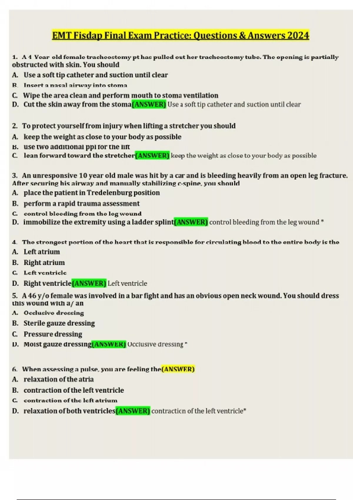 EMT FISDAP READINESS & FINAL EXAM QUESTIONS & ANSWERS WITH SOLUTIONS ...