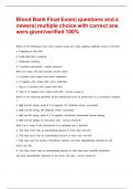 Blood Bank Final Exam&vert; questions and answers&vert; multiple choice with correct answers given&sol;verified 100&percnt;