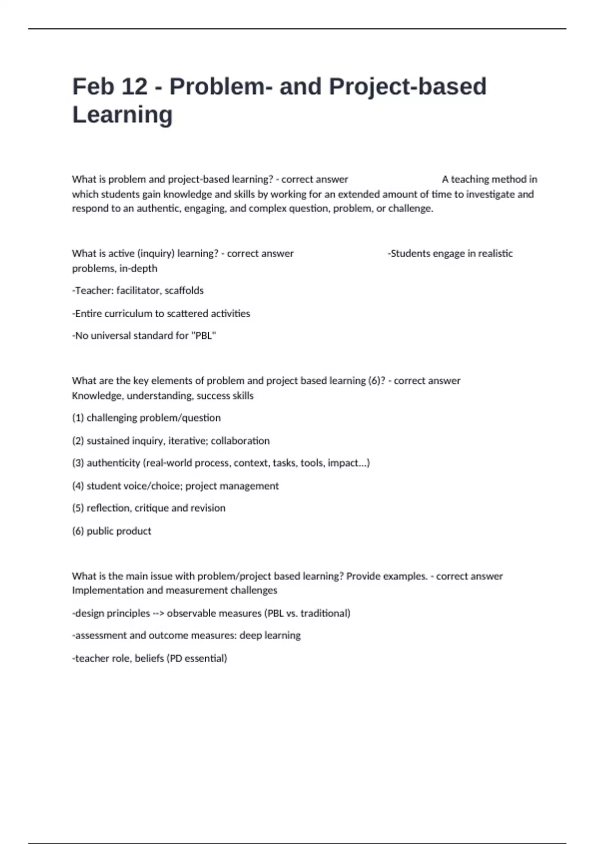 Feb 12 - Problem- and Project-based Learning Complete Question Exam ...