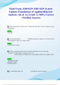 Final Exam&colon; EDF6225&sol; EDF 6225 &lpar;Latest 2024&sol; 2025 Update&rpar; Foundations of Applied Behavior Analysis &vert; Qs & As&vert; Grade A&vert; 100&percnt; Correct &lpar;Verified Answer&rpar;