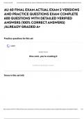 AU 60 FINAL EXAM ACTUAL EXAM 2 VERSIONS AND PRACTICE QUESTIONS EXAM COMPLETE 600 QUESTIONS WITH DETAILED VERIFIED ANSWERS &lpar;100&percnt; CORRECT ANSWERS&rpar; &sol;ALREADY GRADED A&plus;