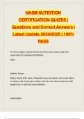 NASM NUTRITION CERTIFICATION QUIZES &vert; Questions and Correct Answers &vert; Latest Update 2024&sol;2025 &vert; 100&percnt; PASS