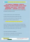 ATI CRITICAL THINKING &sol;CRITICAL  THINKING ATI PROCTORED EXAM LATEST  VERSION 2024-2025 &vert; REAL EXAM  QUESTIONS &vert; AGRADE Latest Update