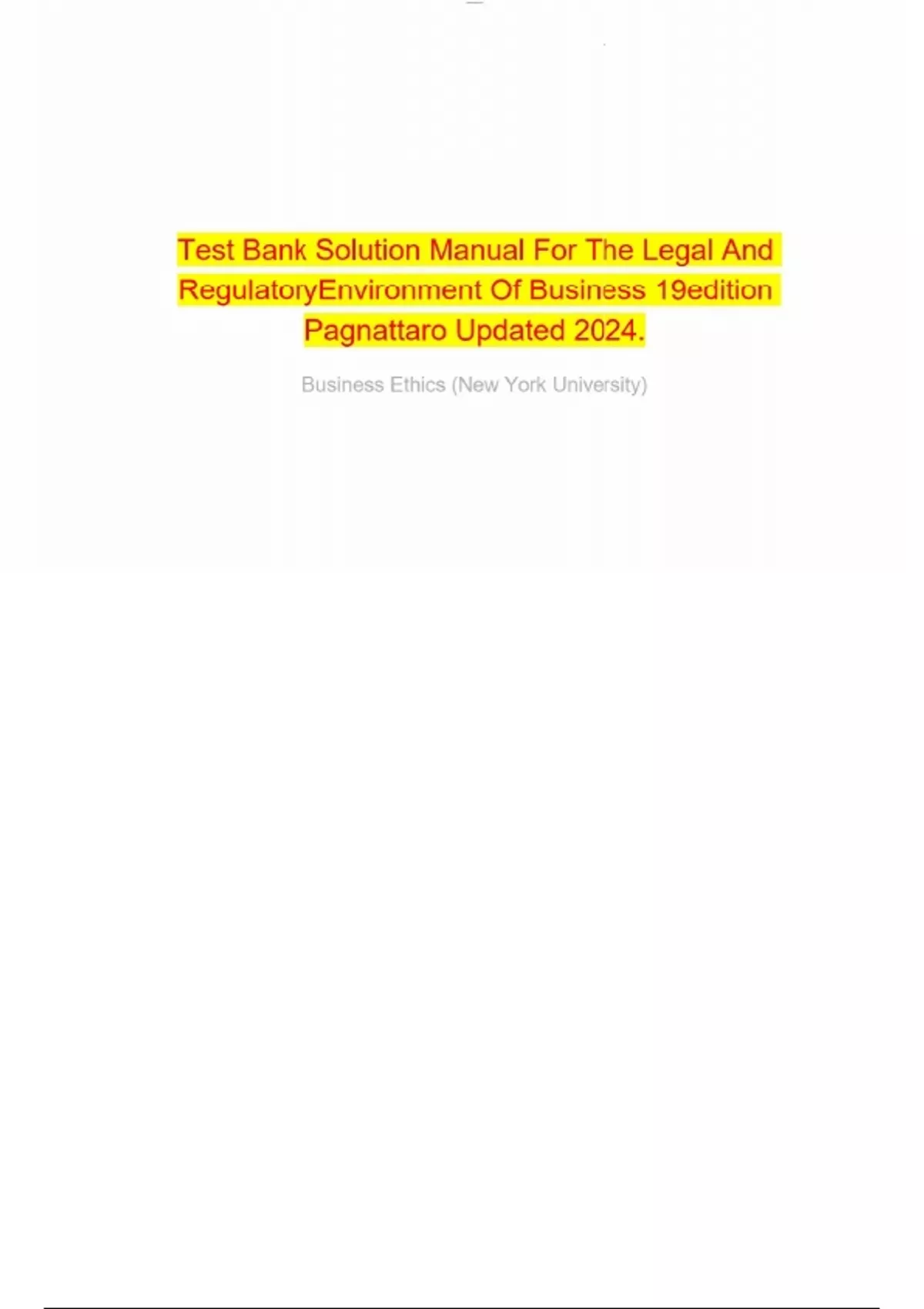 Test Bank Solution Manual For The Legal And Regulatory Environment Of ...